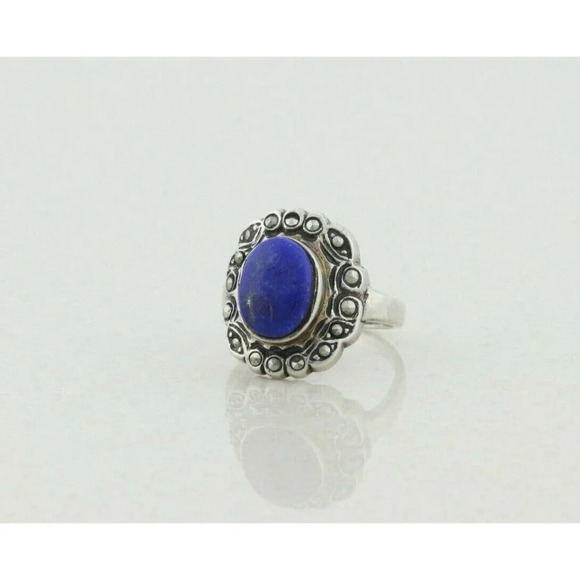 Sterling Silver Lapis Lazuli and Marcasite Ring Size 6 - Picture 5 of 7